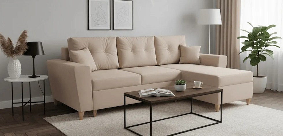 Narożnik tapicerowany do salonu lub pokoju młodzieżowego w stylu boho